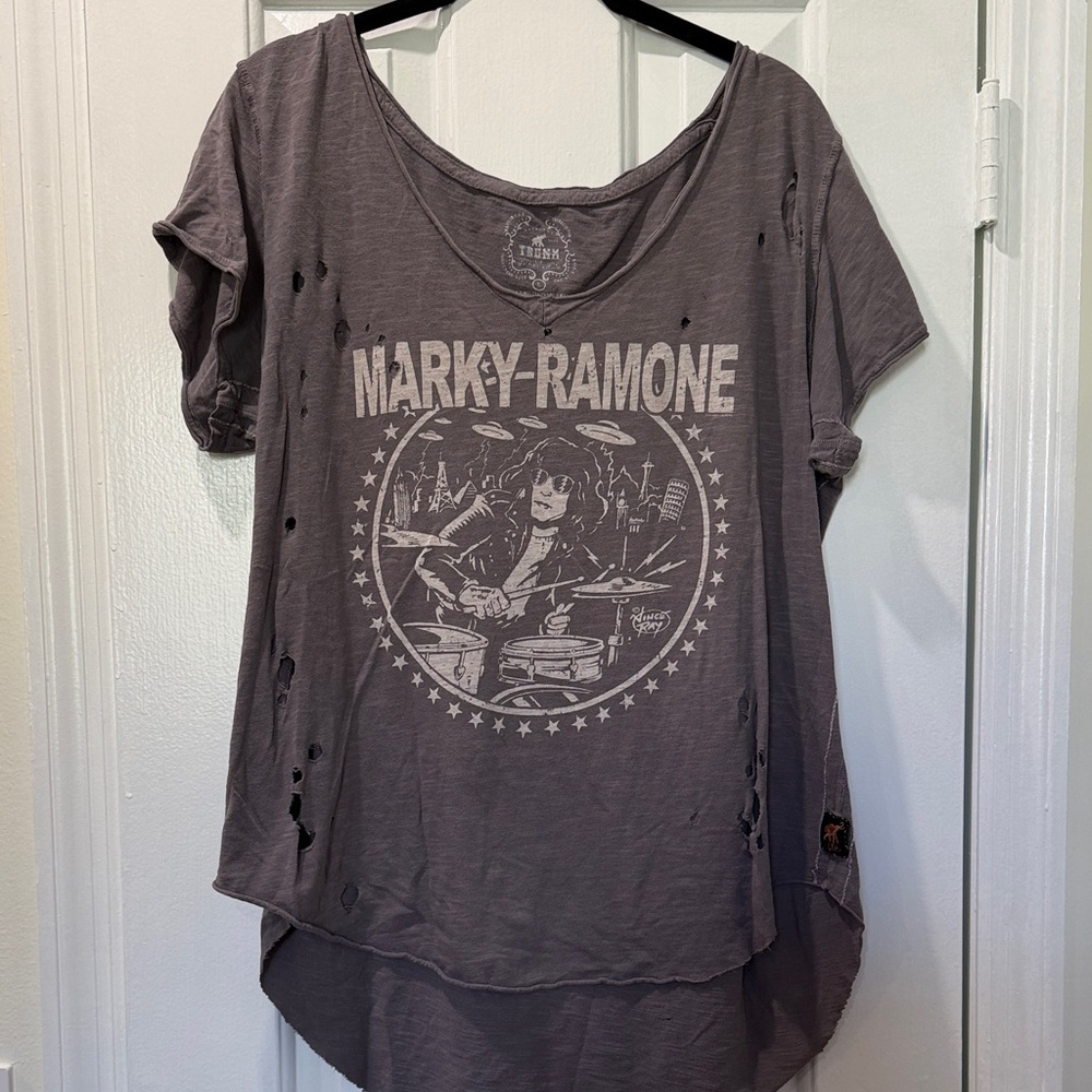 Gray Distressed Women's Graphic Top